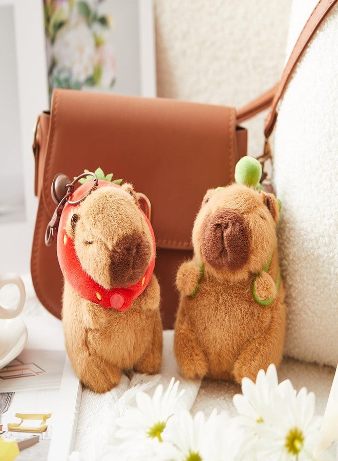 Simgoing 2 Pcs Capybara Plush Keychain Capybara Stuffed Animals Plush Pendant for Valentine's Gifts Exchange Birthday Party(Turtle Bag, Strawberry Hood) - Image 5